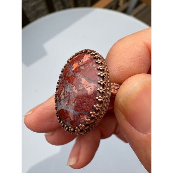 Ring, Agate and Copper Ring, Natural Stone, size 8, Handmade, Artisan, Statement - Picture 1 of 9